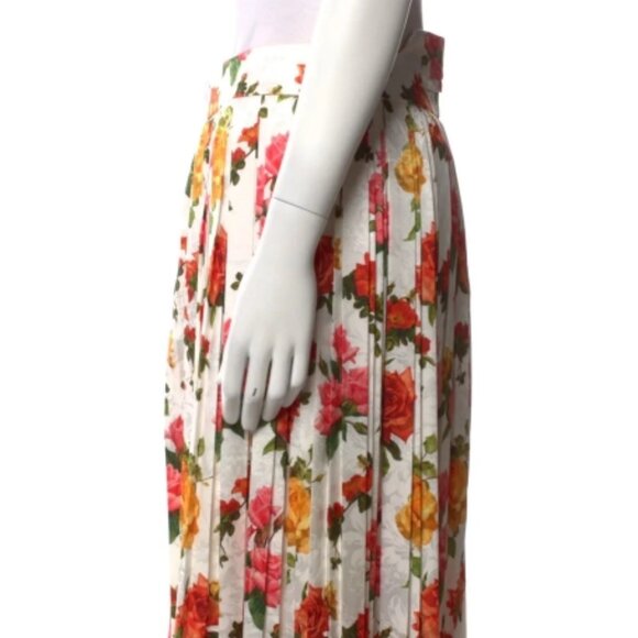 NWOT Commission Fanny Pleated Floral White/Multi Satin/Jacquard Midi SkirtM $805 - Picture 2 of 8